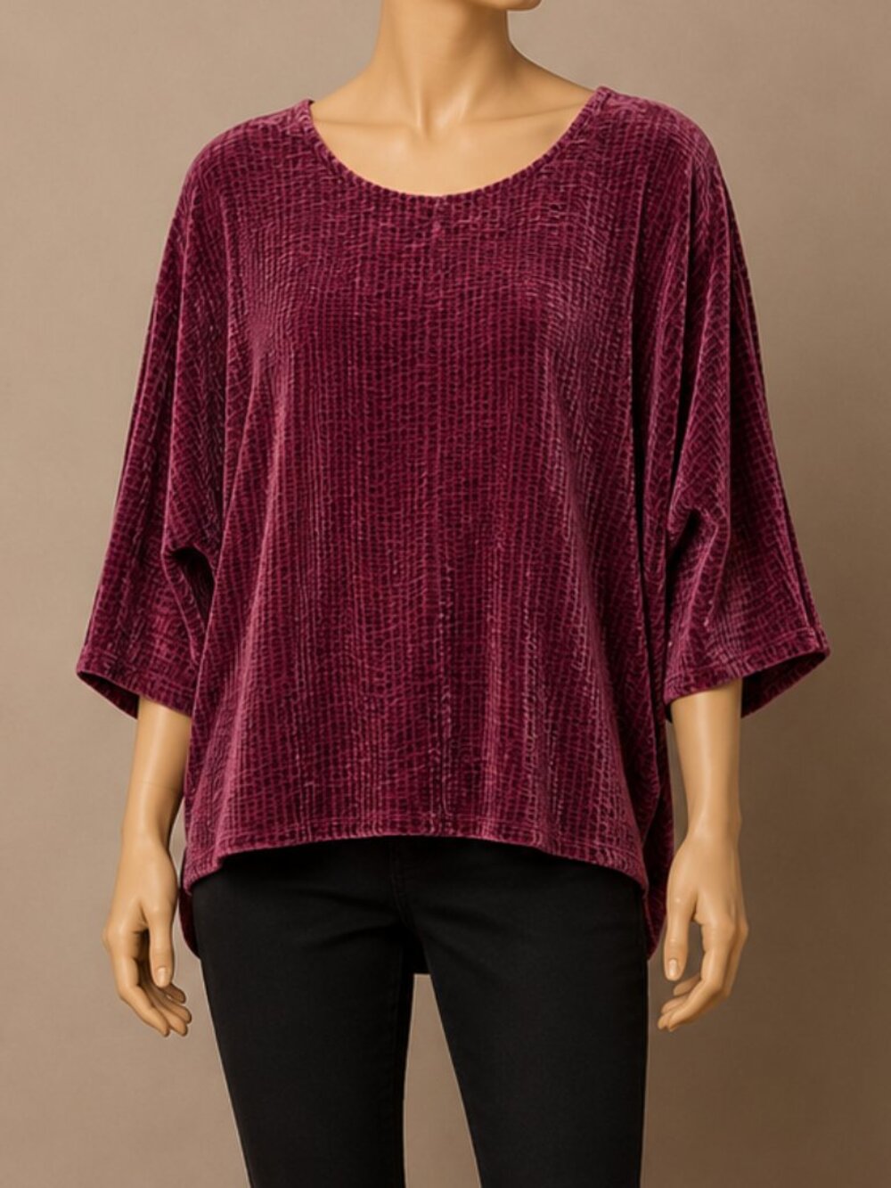 J. Jill Top Wearever Collection Plum Velvet Ribbed Lagenlook Boho Artsy Medium